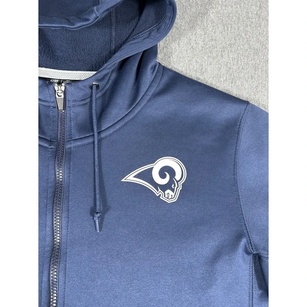 Nike NFL Los Angeles Rams Mens Navy Full Zip Hoodie Dri-Fit On Field L